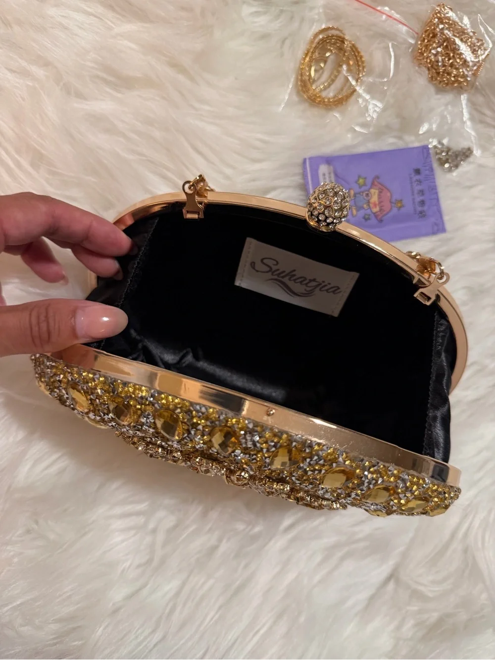 Gold Rhinestone Crystal Jeweled Evening Clutch Handbag